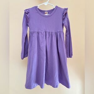 Purple Ruffle Sleeve Toddler Dress | Girl Size 90 (2-3T) | Solid Purple Dress